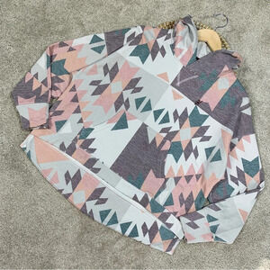 Hooey Women’s Roomy Burgundy Grey Hoodie Sweatshirt Longsleeve Aztec Print S